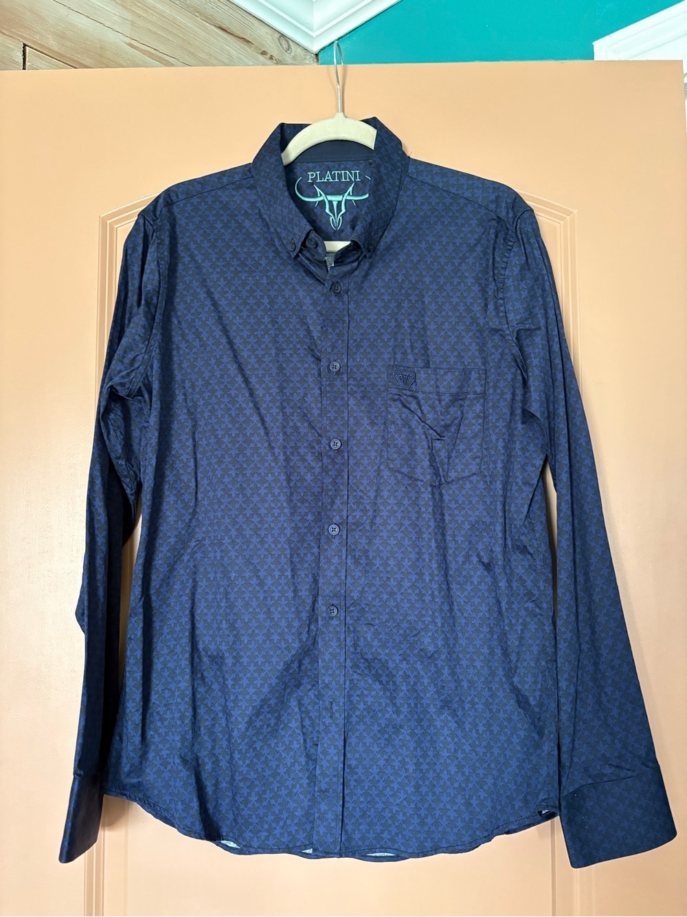 Platini Men's Navy Patterned Button-Down Shirt
NWOT
